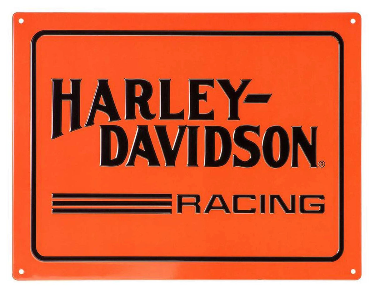 H-D Embossed Racing H-D Logo Tin Sign - Orange