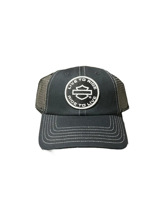 Ride to Live 6-Panel Trucker Curved Bill Hat - Black