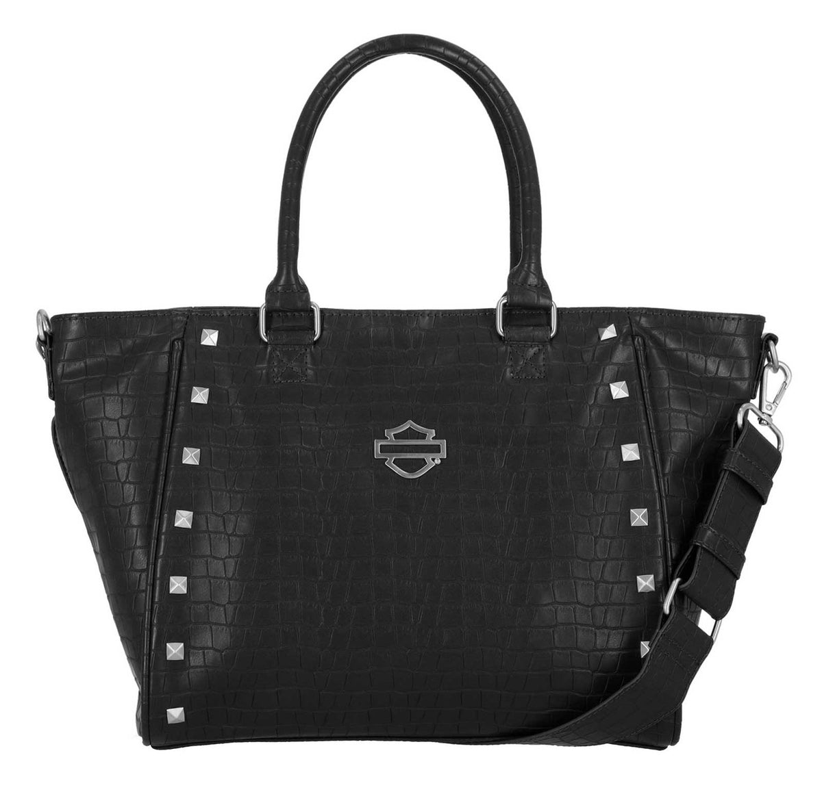 H-D Women's Croco Embossed Shoulder Strap Satchel Purse, Black