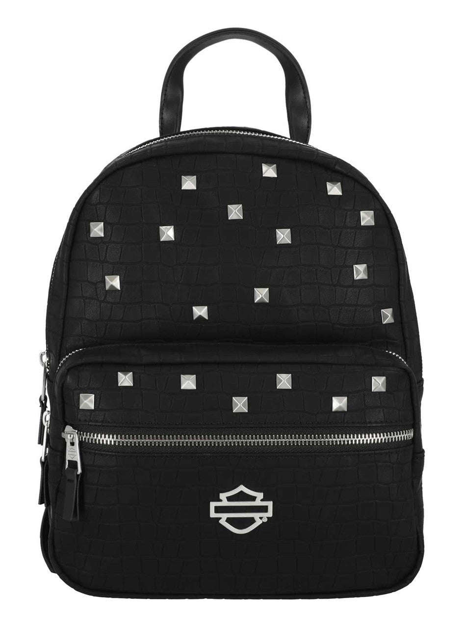 H-D Women's Croco Embossed Stud Bar & Shield Backpack, Black