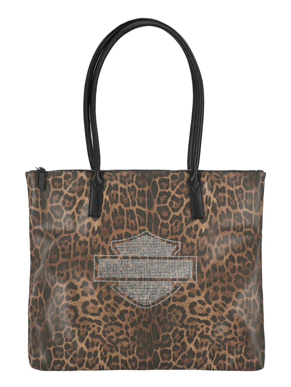 H-D Women's Leopard Rhinestone Bar & Shield Flat Tote Bag, Brown