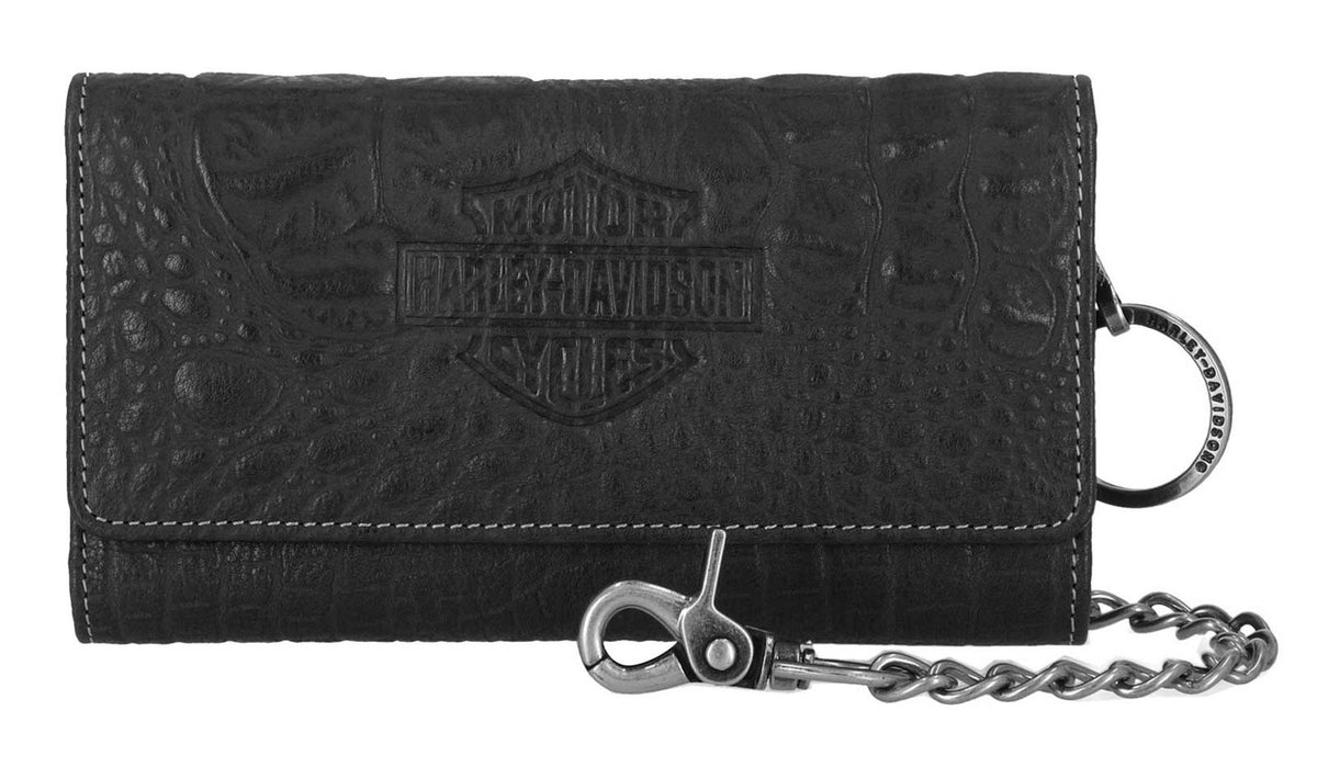 H-D Men's Croco B&S Leather Trucker Wallet w/ Chain, Black