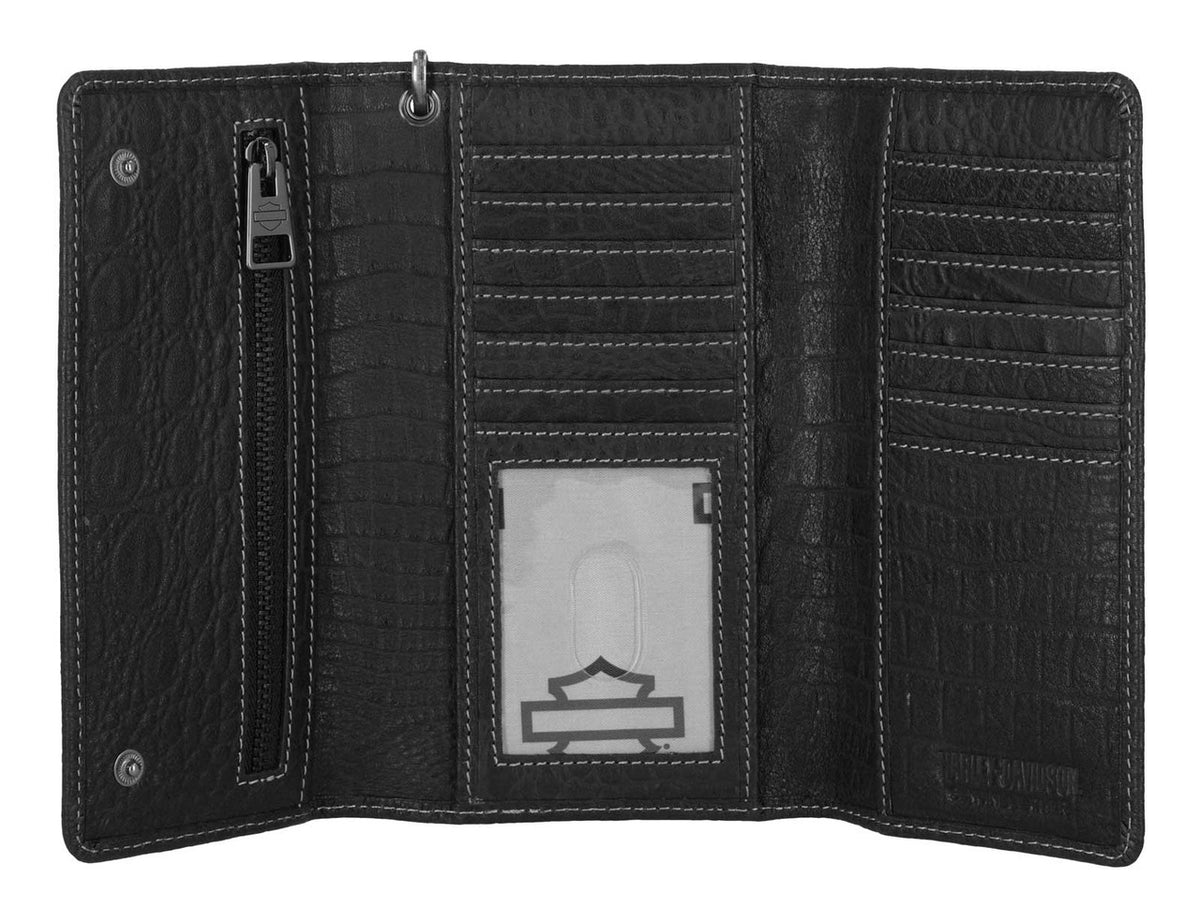 H-D Men's Croco B&S Leather Trucker Wallet w/ Chain, Black