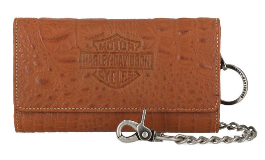 H-D Men's Croco B&S Leather Trucker Wallet w/ Chain, Brown
