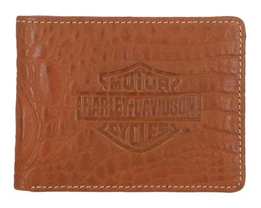 H-D Men's Croco B&S Leather Billfold Wallet w/ Chain, Brown