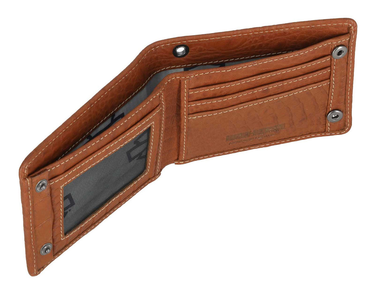 H-D Men's Croco B&S Leather Billfold Wallet w/ Chain, Brown