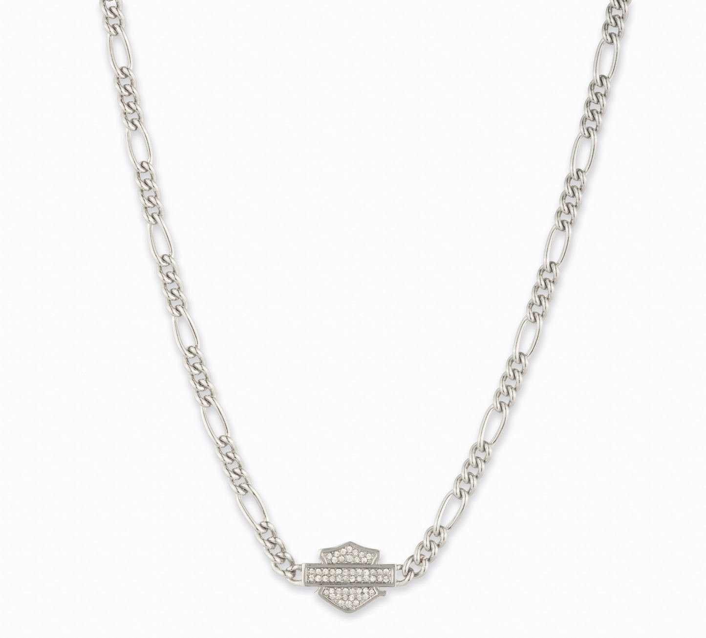 Bar & Shield Crystal Paperclip Chain Necklace