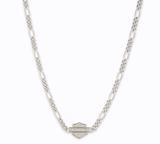 Bar & Shield Crystal Paperclip Chain Necklace