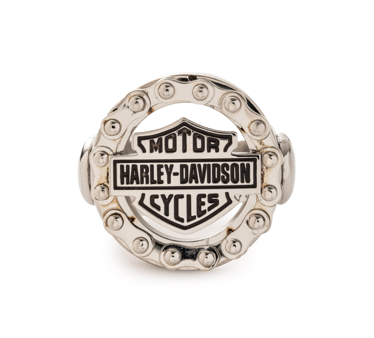 MEN'S BOXED BIKE CHAIN WITH SCRIPT BAR & SHIELD LOGO RING