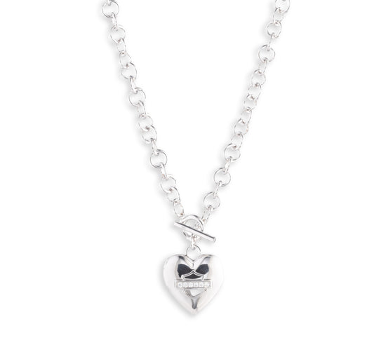 Cubic zirconia B&S heart locket pendant necklace