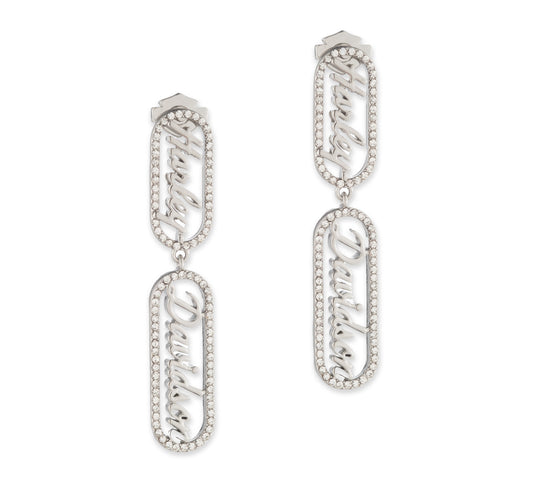 WOMEN'S CURVISE HARLEY-DAVIDSON SCRIPT PAVE DOUBLE DROP EARRING