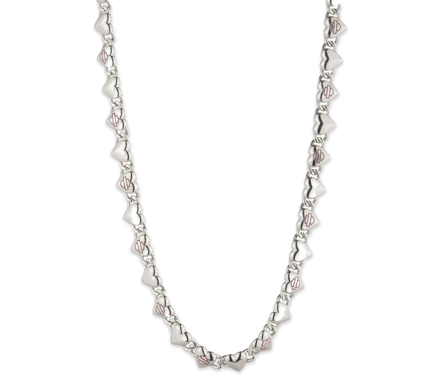 Brass 16"pink B&S heart curb link collar