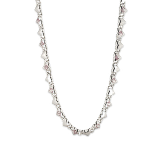 Brass 16"pink B&S heart curb link collar