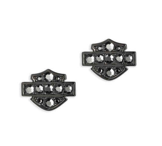 Bar & Shield Logo Black Stud Earrings