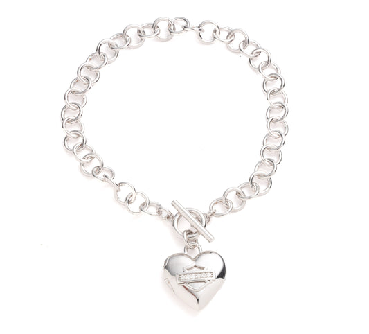 Pave B&S heart locket charm bracelet
